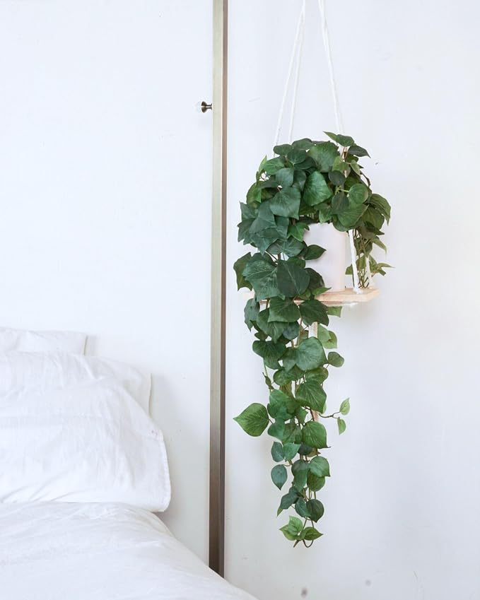 Retrograde 32" Fake Plant Silk Faux Pothos Ivy Plant Indoor (Dark Green) | Removable Pot Included, Realistic Silk Fake Plants Indoor, Artificial Plants for Hanging, Lush Trailing Fake Pothos
