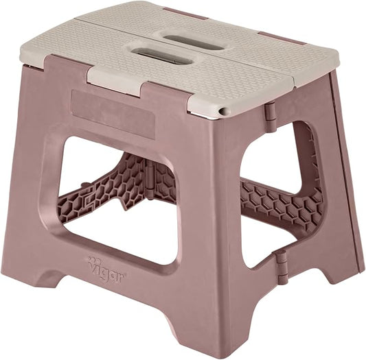 Vigar Compact Foldable Step Stool, 10-1/2-Inch, Brown | For Adults, Up to 330 Pound, Lightweight Stool, Non-Slip, Folding Design, Compact Size, Easy to Store