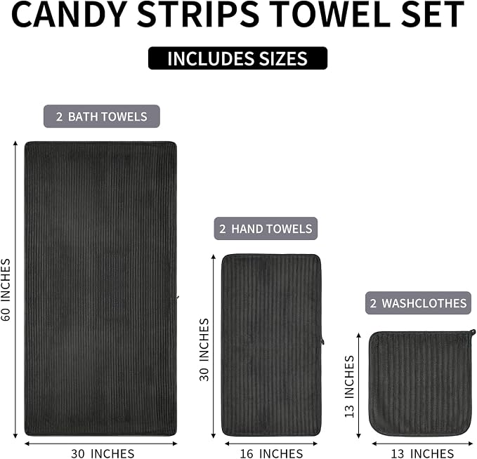 6 Piece Bath Towel Set, 30"x60" Towels, Charcoal Gray | Microfiber,Quick dry, Highly Absorbent,shower towels for bathroom gym,2 large Bath towels,2 hand towels,2 washcloths