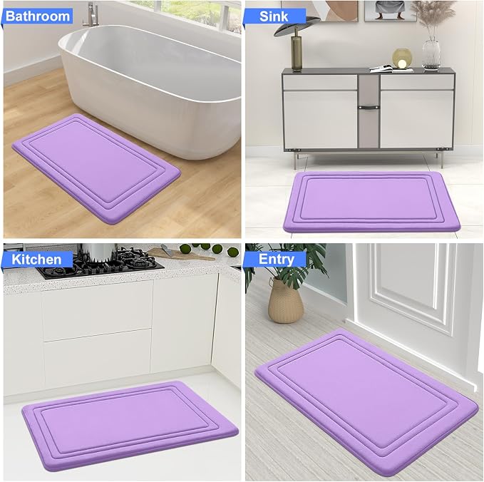 Grandaily Memory Foam Bath Mat Rug 24x16, Ultra Soft, Non-Slip and Absorbent Bathroom Rugs, Machine Wash Dry, Comfortable Bath Carpet for Bathroom Floor, Tub and Shower, Lavender
