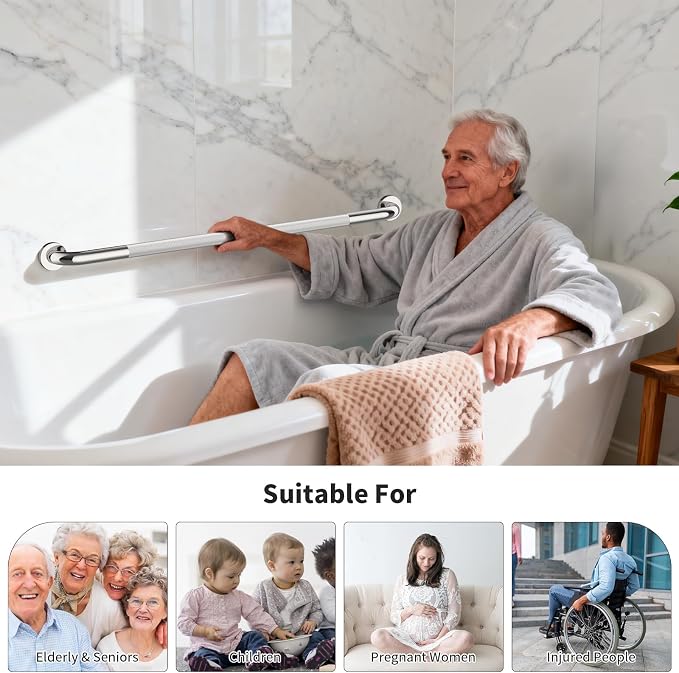 40 Inch Anti Slip Shower Grab Bar, Munzong Bathroom Bar Brushed Nickel | Knurled Handicap Balance BarBathroom Rail Safety Hand Rail Support Elderly Senior Assist Bath Handle