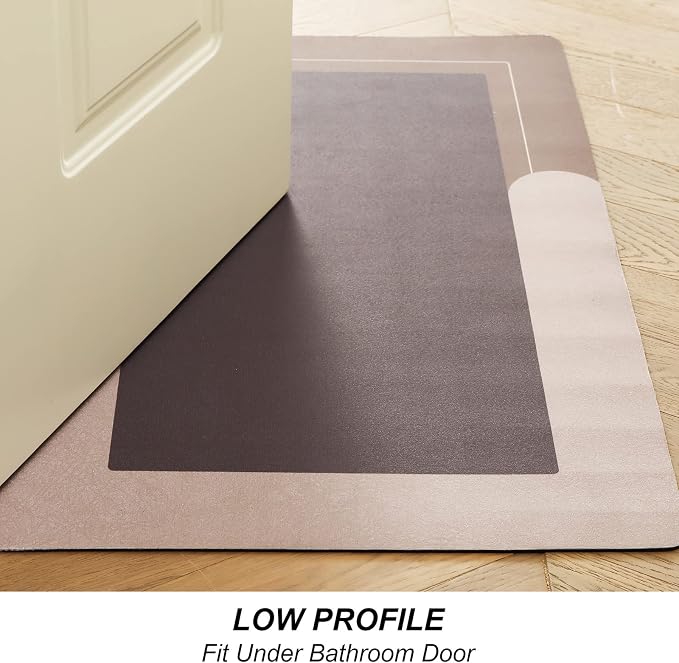 HelloTree 3PCS Bath Mat Rug Rubber Non Slip Quick Dry Rug Sets | Super Absorbent Thin Bathroom Rugs Fit Under Door Khaki Washable Floor Mats for in Front of Bathtub, Shower Room, Sink