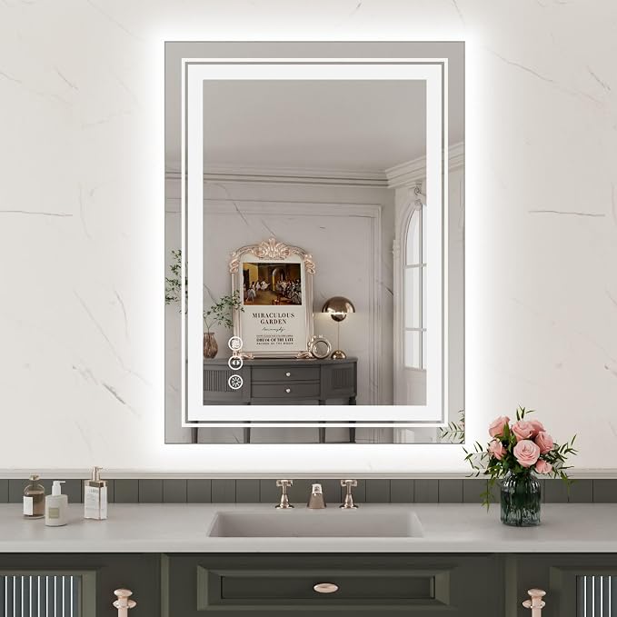 WTTY 24" x 32" LED Bathroom Mirror with Light | Anti-Fog, Dimmable, 3 Color Temperature, Memory Function, Tempered Glass, IP54 Waterproof, ETL Listed
