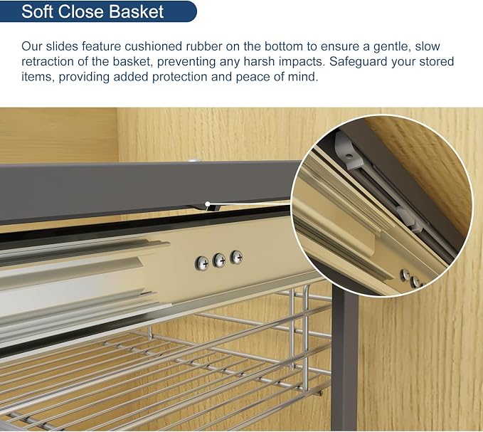 VADANIA Blind Corner Pull Out Organizer for 36" Cabinet, Soft Close | Reversible Left or Right Mount, 15.94" Opening, 2-Tier Pull-Out Basket, Soft Close