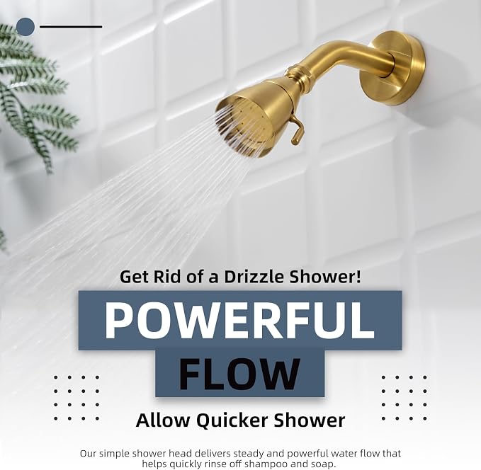 Angle Simple High Flow Shower Head Adjustable, G 1/2, Brushed Dark Gold | Brass, High Pressure Shower Sprayer for Outdoor, Adjustable Angle and Water Flow, No Flow Restrictor, Easy to Wash Clean