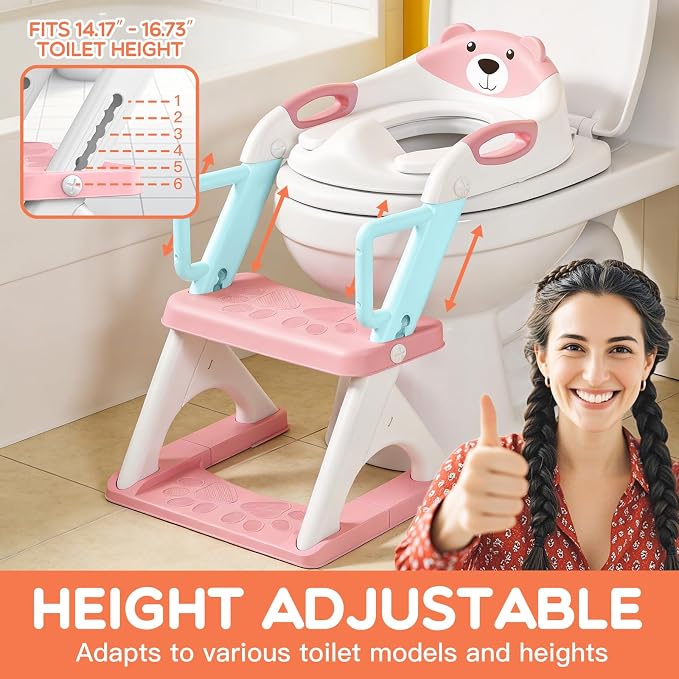 Potty Training Toilet for Toddlers, 2-in-1 Potty Training seat, Anti-Slip | SKYROKU, Fits Round & Elongated Toilets, 6 Heights, Splash Guard, Foldable, Holds 200+ lbs, Step Stool, Dishwasher Cushion