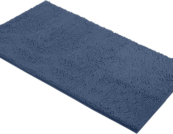LuxUrux Plush Chenille Runner Rug – Ultra-Soft, Absorbent & Non-Slip Bath Mat for Bathroom, Hallway & More, Machine Washable (27 x 47 inches, Medium Blue)