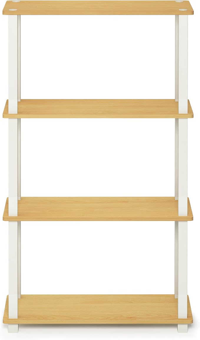 Furinno TURN-S-TUBE Storage Shelves, 4-Tier Book Shelf, Corner Shelf, Toolless Open Shelves, for Organization and Storage, Living Room, Garage, Home Office, Beech