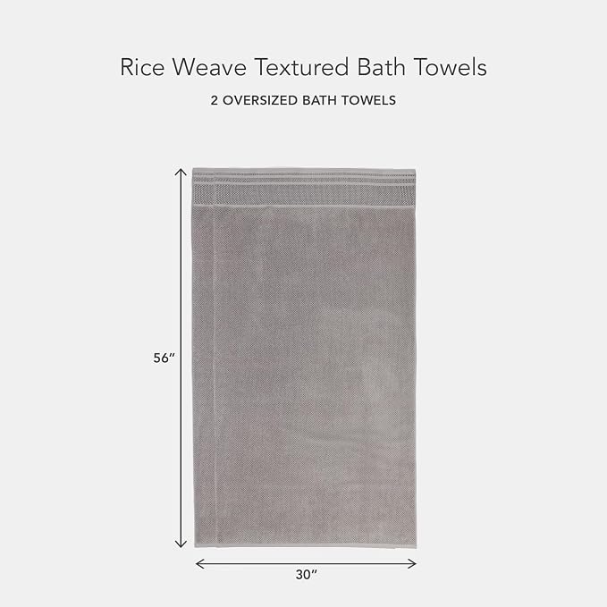 Texere 100% Organic Cotton Rice Weave Jacquard 700 GSM Luxury Bath Towel Sets - Ultra Soft and Absorbent Hotel and Spa Quality (Rice Weave, Cathedral Gray, 2 Bath Towels)