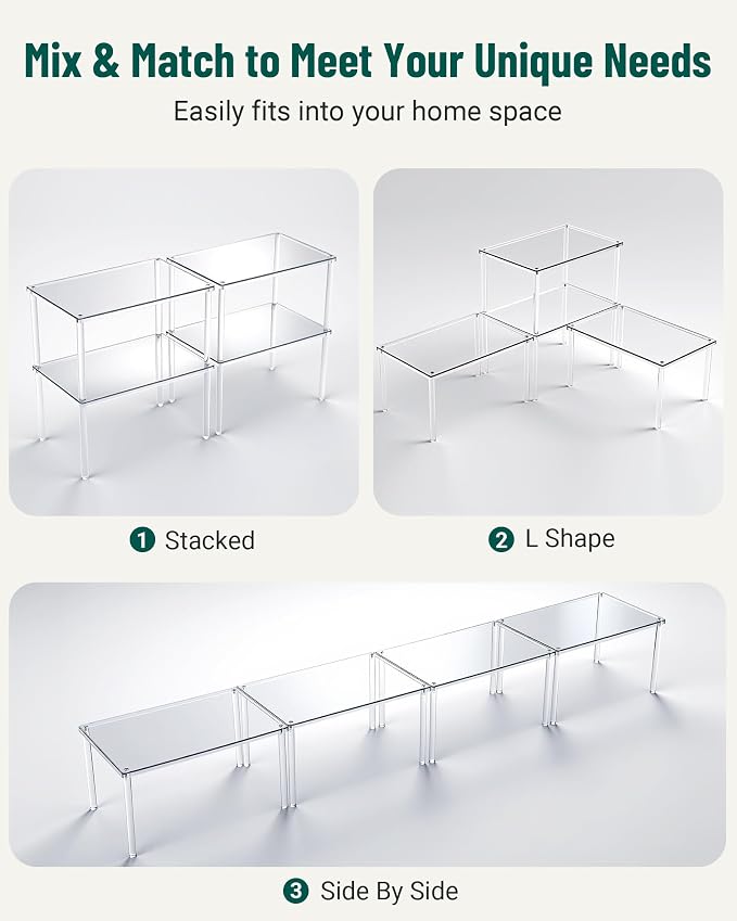 Acrylic Cabinet Organizer Set of 2, Stackable Spice Rack for Kitchen | Clear Shelf Organizer for Pantry, Cabinets, Countertops and Desks, Stackable Design Perfect for Spices and Small Items