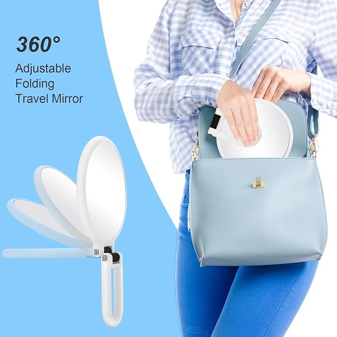 80X Magnification Vanity Mirror, 360° Adjustable Handle, Foldable Double-Sided Mirror, Handheld/Wall-Mounted/Desk-Mounted, Suitable for Makeup, Eyebrow Grooming, Portable Beauty Tool (White)