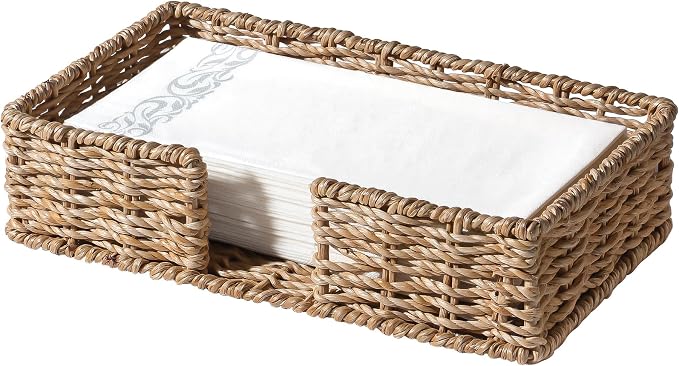 Kordory Seagrass Disposable Guest Towel Holder Tray for Bathroom, Farmhouse | Wicker Bathroom Napkin Holder, Rectangular Hand Towel Holder Tray for Home, Hotel, Shopping Center