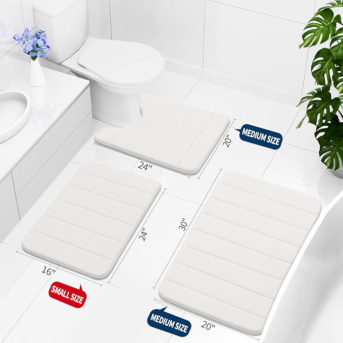 Buganda Memory Foam Bath Mat 30 x 20, Ultra Soft Absorbent Bathroom Rugs | Ivory, Machine Washable Quick Dry Bath Mats for Bathroom Floor, Shower and Tub, Home Decor Accessories