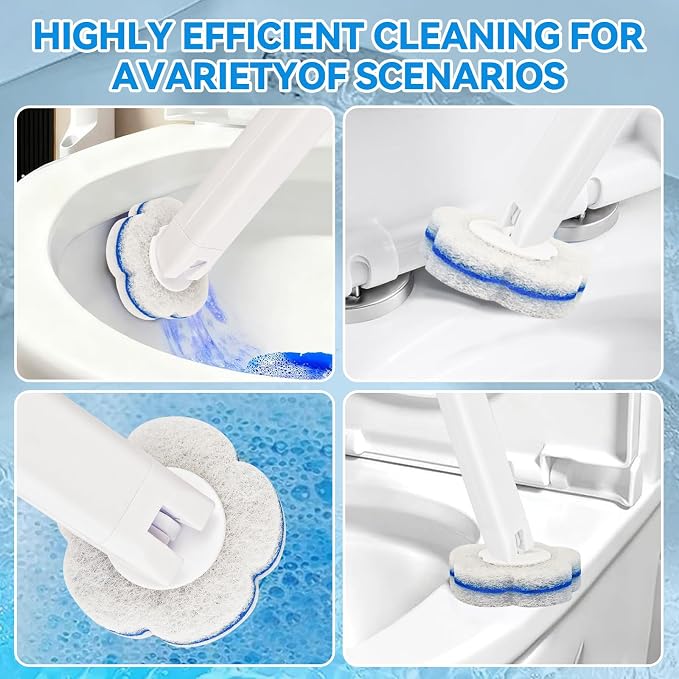 Disposable Toilet Brush System & 48 Scrubbing Refills with Cleaner - All-in-One Toilet Wand Starter Kit, Wall-Mounted Holder, Essential Toilet Cleaning Supplies for Bathroom Deep Clean & Hygiene