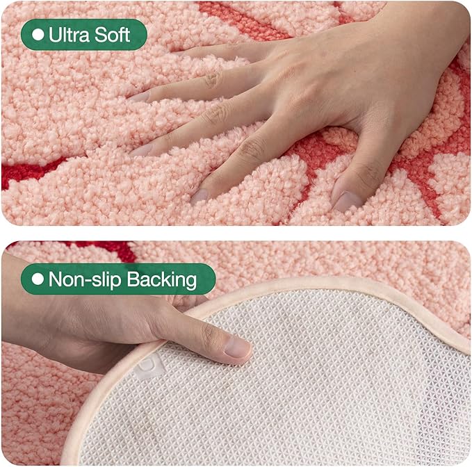 LUMI Flower Bathroom Rug, Absorbent Non Slip Bath Mat, 24"x36", Pink Flower | Funny Soft Plush Microfiber Rug, Quick Dry, Washable Cute Pink Bath Mats for Shower Floor, Sink Bathtub, Bedroom, Kids Room