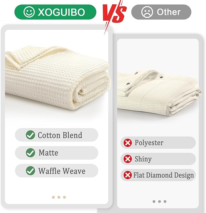 Long Waffle Weave Shower Curtain Heavyweight Cotton Fabric Ivory 72Wx78L | Soft Cotton Cloth,3D Square Truely Waffle,Washable, Hotel Luxury Spa, Shower Curtains for Narrow Bathroom 12 Plastic Hooks
