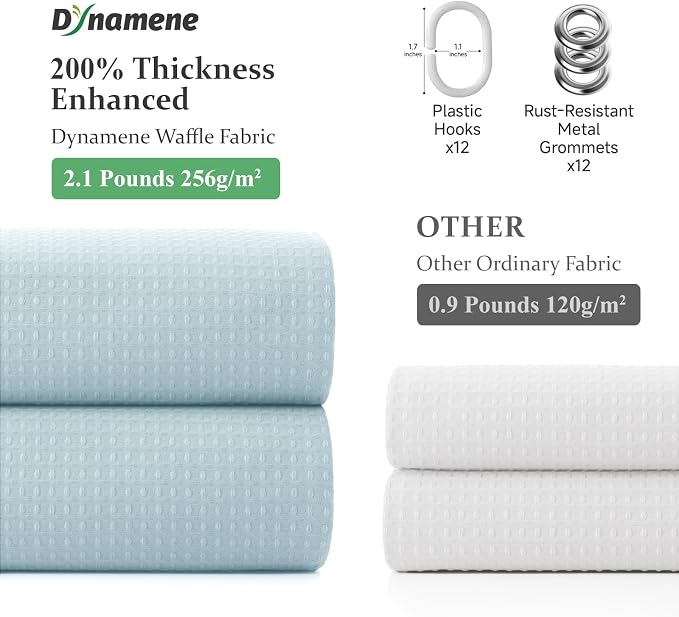 Extra Long Waffle Shower Curtain 256 GSM Fabric 72"x84" Fog Blue | 84 Inch Long, Thick Polyester Cloth, Weighted Hem, Water Repellent, Washable, Tall Hotel Bathroom Shower Curtain Set 12 Hooks