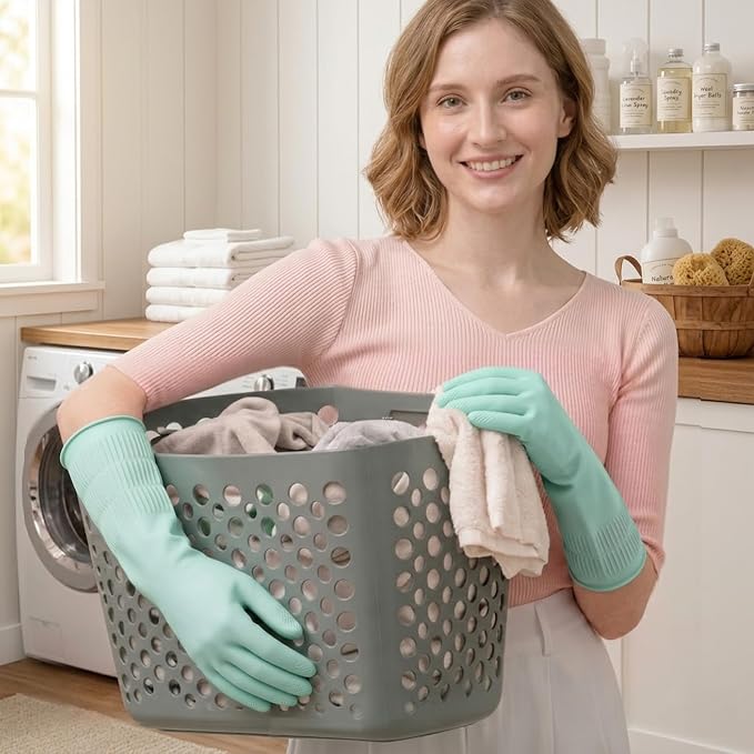Rubber Dishwashing Gloves, Reusable Cleaning Dish Gloves for Kitchen, Long Cuff for Washing Dishes