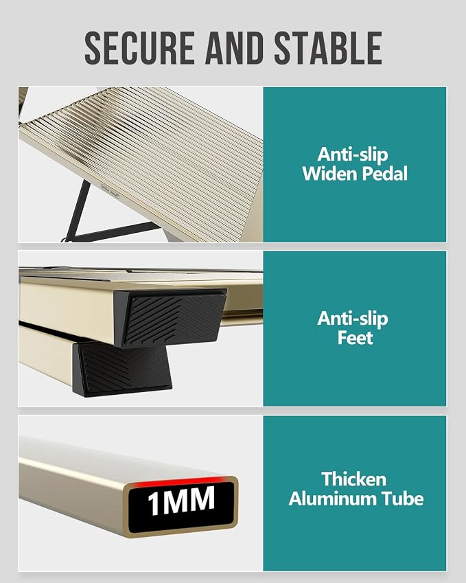 4 Step Foldable Step Stool, 300lbs Load, Gold | Folded 43''H x 2''T; Net 9.9 lbs; Non-Slip Feet: Wood/Tile/Carpet; Rigid Aluminum Steps; No Assembly; Ready From Box.