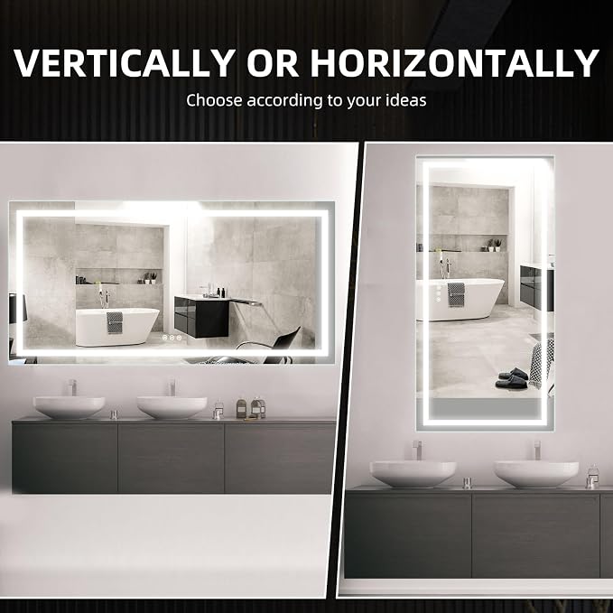 72x36 Inches LED Bathroom Mirror with Backlit & Front Light, Smart 3-Color Dimmable Anti-Fog, 3000k/4000k/6500k Wall-Mounted for Home and Hotel