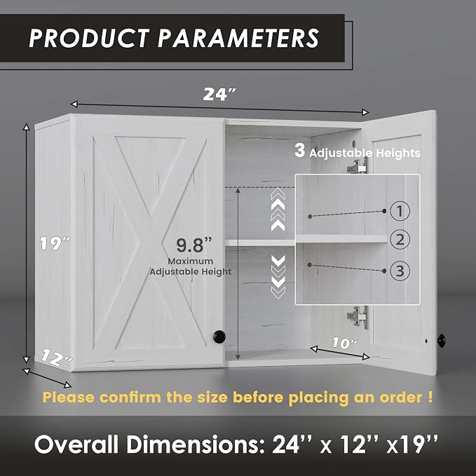 FIMELLO Laundry Room Wall Cabinets,Farmhouse Wall Mounted Cabinets for Kitchen Garage Laundry Storage, Medicine Cabinet with 2 Door and Shelf, Bathroom Wall Cabinet, White