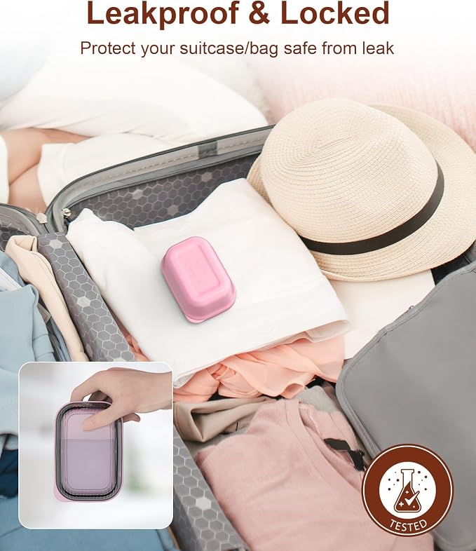Quatish Bar Soap Holder Dish, Leakproof Travel Soap Case for Shower, Portable Travel Size Toiletries Camping Essentials for Gym, Dorm, Bathroom, Pink