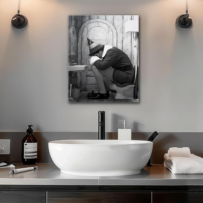 Funny Bathroom Canvas Wall Art, Toilet Paper Humor Poster, 16x20 Inch | Hilarious bathroom comedy decor and modern toilet artwork, gag gift for home, guest bath or office, Humor Style-03