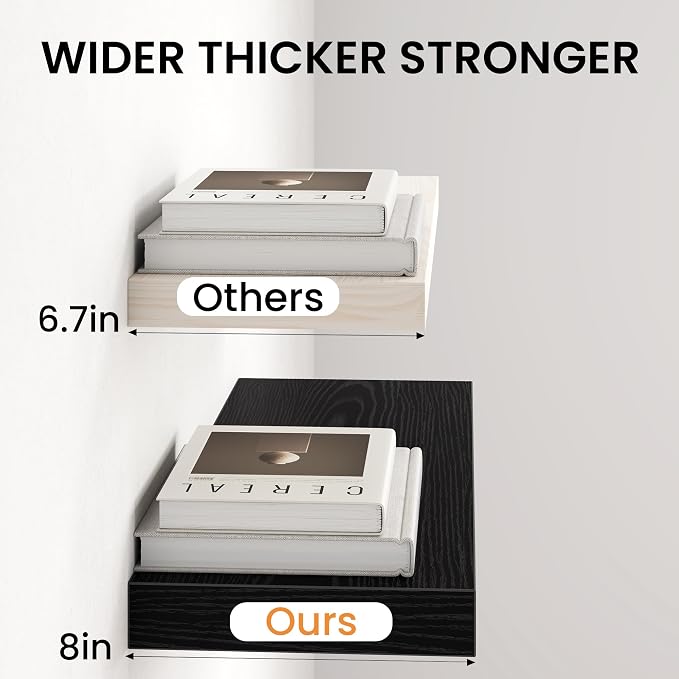 Fun Memories 36 Inch Floating Shelves, Wall Shelves Set of 2 for Bathroom/Living Room/Bedroom/Kitchen, Black Floating Shelf for Wall Decor with Invisible Brackets