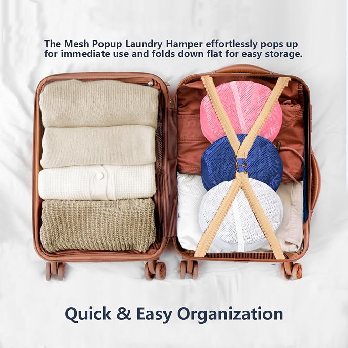 Pop Up Laundry Hamper, Mesh Laundry Basket Collapsible, Foldable Hamper for Travel and Storage, 3 Pack (White+Pink+Blue)