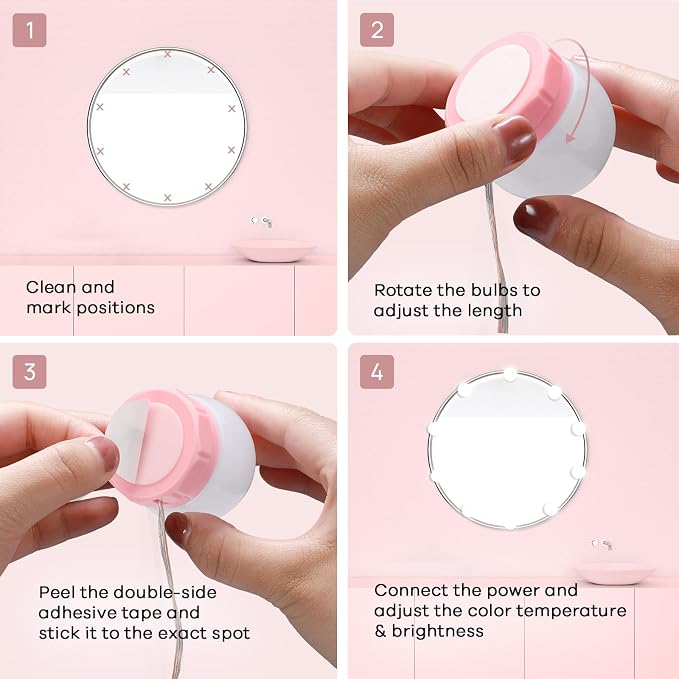 Consciot LED Vanity Lights for Mirror, Hollywood Style 10 Dimmable Bulbs | Adjustable Color & Brightness, USB Cable, Mirror Lights Stick on for Makeup Table Dressing Room Mirror