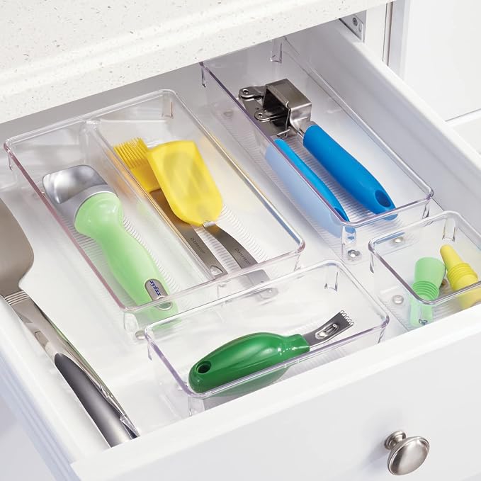 iDesign Utensil Holder & Silverware Organizer, Set of 2 | 4" x 12" x 3", Clear, Kitchen Utensils Storage, Countertop Storage