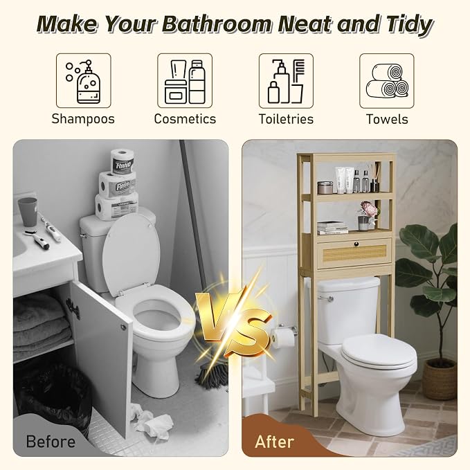 Over Toilet Storage Cabinet with Barn Door & Adjustable Shelves | 24 Inch Wide Bathroom Organizer, Space-Saving, Sturdy Wood, Anti-Tipping, Easy Assembly, for Restroom, Laundry, Small Spaces