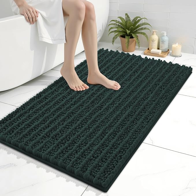 Arotive Bathroom Rugs Mat 36x24, Soft Absorbent Chenille Shaggy Bath Mat | Dark Green, Machine Wash Dry, Bath Rugs for Bathroom Floor, Tub and Shower, Home Decor Accessories