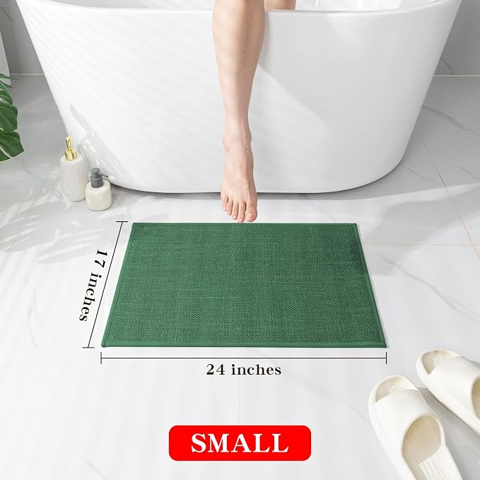 Bathroom Rugs Mat 24x17, Ultra Thin Non Slip Bath Mat Small Quick Dry Absorbent Bath Mat for Bathroom Floor, (Green, 24"x17")