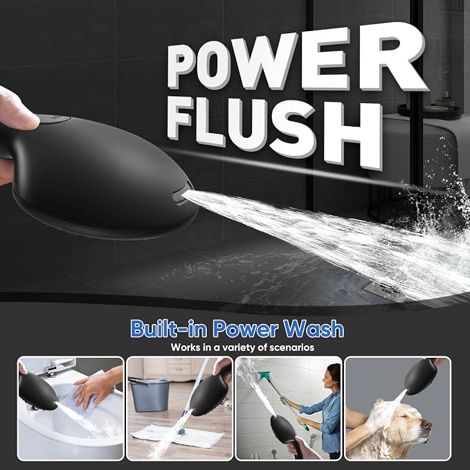 Cobbe 9 Spray Modes Handheld Shower Head, Water-Saving, Matte Black | Power Rinse, 1-Click Pause & Flow Control, 6ft Stainless Steel Hose, Adjustable Brass Bracket