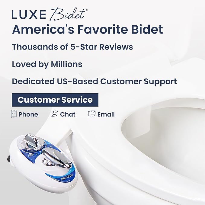 LUXE Bidet NEO 180 - Non-Electric Bidet Attachment for Toilet Seat, Blue | Dual Nozzle, Self-Cleaning, Adjustable Water Pressure, Rear & Feminine Wash, with Lever Control