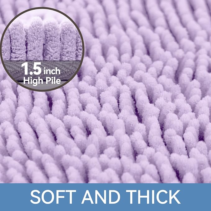 Bcoimo Small Bath Rug Mat,24x17 Extra Soft Chenille Lavender Bathroom Mats | Non Slip with Rubber Backing Bathroom Rugs;High Absorbent And Quick Dry Microfiber mat; Machine Washable;Extra Soft Bath Rug
