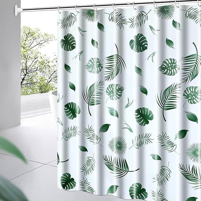TIKABC Shower Curtain Liner, 4G PEVA Green Leaf Shower Liner, Plastic Waterproof Shower Curtains, 72x72 inch with Grommet Holes 3 Magnetic Weights