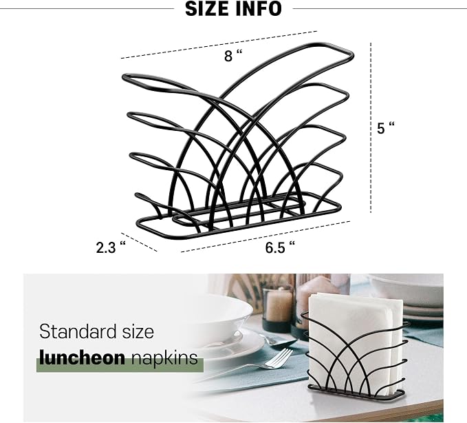Napkin Holder for Table, Black Iron Upright Paper Dispenser | Dinner Napkins, Lunch Napkins & Table Decor