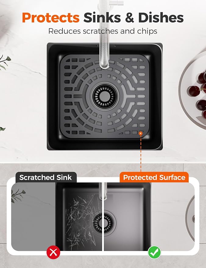 Snuggery Silicone Sink Protector for Kitchen Sink, 11"x12" Center Drain | Scratch protection, cushions fragile dishes and glassware, dishwasher safe, food-grade silicone, 446°F heat resistant