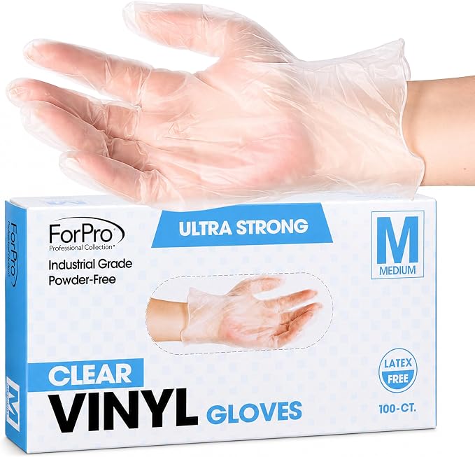 ForPro Disposable Vinyl Gloves, Industrial Grade, Powder & Latex Free, Non-Sterile, Food Safe, 2.75 Mil Palm, 3.9 Mil Fingers