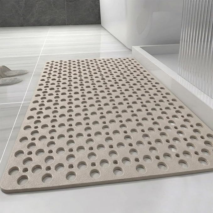 Casa and Beyond Shower Mat, Secure Shower Mats Easy to Clean, Showers Mat with Suction Cup, Washable Non-Slip Bathtub Mats for Inside Showers (Khaki, 35.4" x 23.6")