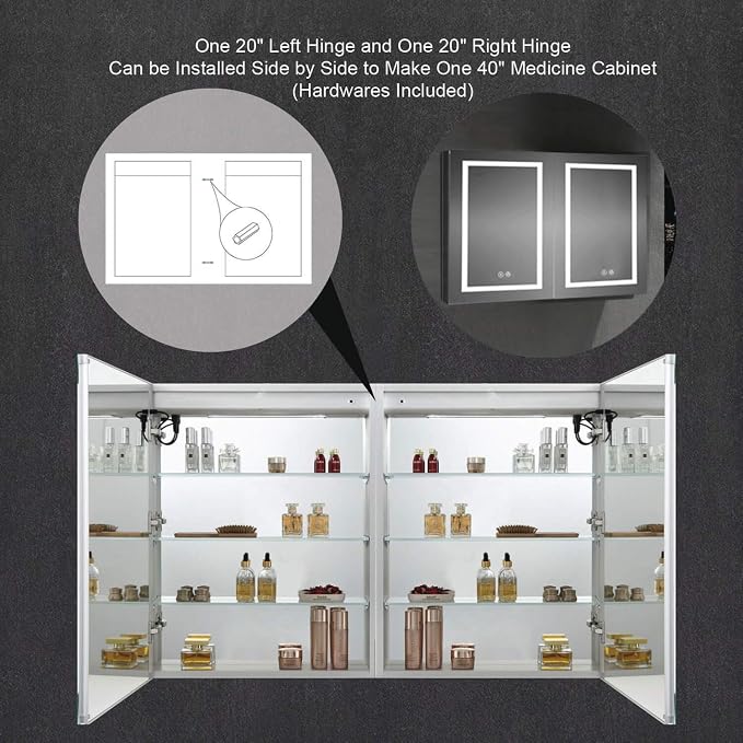 BLOSSOM Recessed or Surface LED Lighted Mirror Medicine Cabinet with Lights, LED Medicine Cabinet with Defogger (20x32/Right Hinge) | Bathroom Storage Cabinet, Medicine Cabinets Organizer, Vanity Mirror with Storage, Recessed/Surface Mount, Adjustable ...