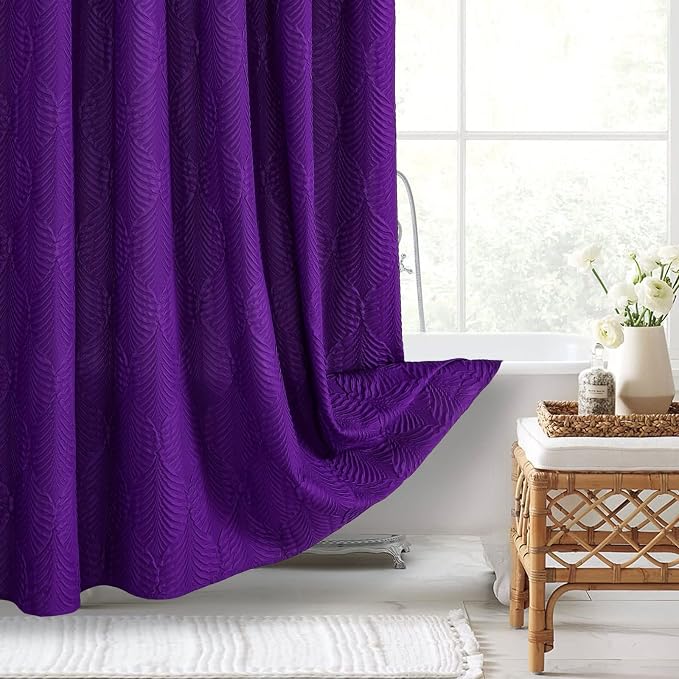 Purple Shower Curtain for Bathroom, 3D Embossed Textured Fabric Shower Curtain, Modern Farmhouse Chic Soft Cloth Shower Curtain Set with Hooks, 72x72
