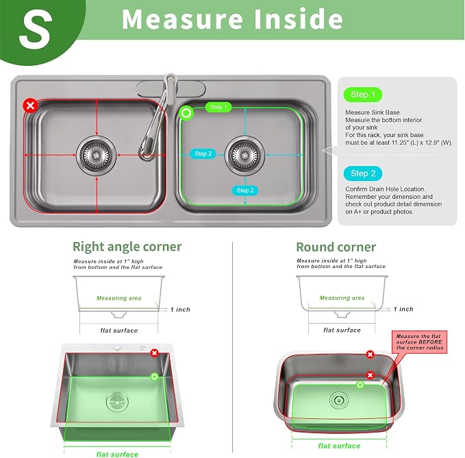 SunnyPoint 304 Stainless Steel Sink Protector Rack – Rust-Resistant Grid for Kitchen Sink Bottom, Scratch Prevention, Drainage Support – Fits Sinks 10.75" x 12.4", Center Drain Hole Required