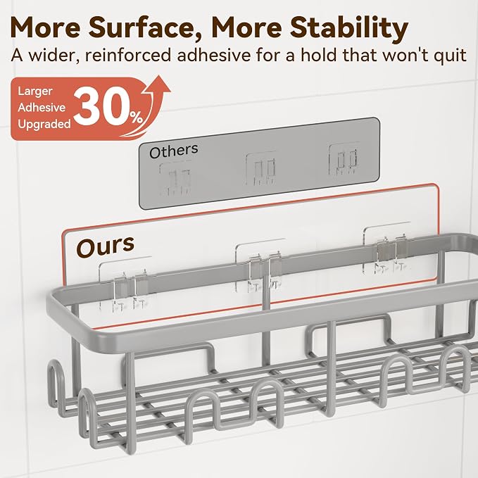 Shower Caddy Adhesive, Rustproof Shower Organizer, Wall Shower Rack | Large Capacity Shower Shelves for Inside Shower, No Drill Shower Storage, Shampoo Shower Holder, Bathroom Shower Shelf
