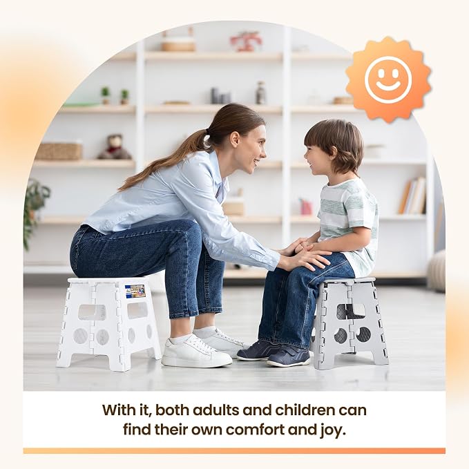 ACKO 13 Inch Folding Step Stool, Non-Slip Surface for Adults and Kids, Gray | Collapsible Heavy Duty Foldable Stools, Portable Foot Stepping Stool Holds 300 lbs, Kitchen Bathroom Outdoor, with Handle
