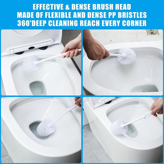 50 Pcs White Toilet Brush, Bathroom Toilet Bowl Brush, Soft Bristle Long Handle Plastic Toilet Scrubber for Bathroom
