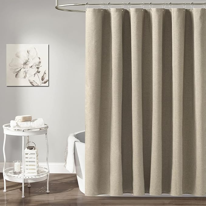 Extra Long Linen Textured Waterproof Shower Curtain, 72x96, Khaki/Tan | Heavy Duty Polyester Cloth, 12 Plastic Hooks, Elegant Drape, Modern Hotel Style, Bathroom Decor, Machine Washable, Quick-dry