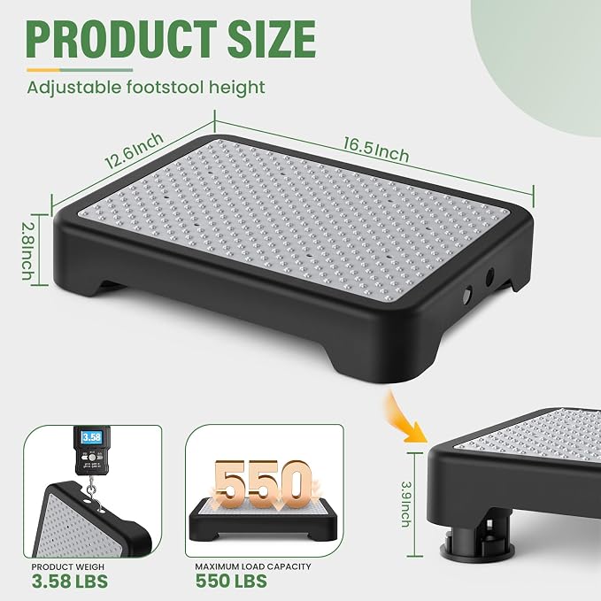 SOYO Mobility One Step Stool Platform for Adults & Elderly, Black-Gray | Adjustable Small Step Riser for Seniors, Indoor Outdoor Non-Slip Standing Support Portable Low Step for Car, Bed, Bathroom